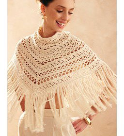 Korte opengehaakte poncho gemaakt van Phildar Phil Rustique