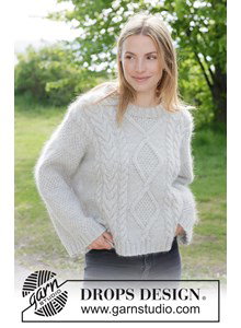 Breipatroon top-down gebreide trui met kabelpatroon gemaakt van Drops Kid Silk