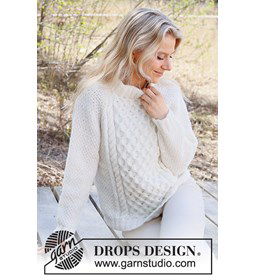 Damestrui in kabel- en gerstekorrelpatroon gemaakt van Drops Air