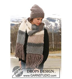 Grof gebreide sjaal en muts gemaakt van Drops Polaris