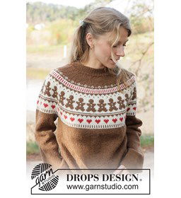 Gebreide trui met ronde pas en gemberbrood patroon gemaakt van Rondbreinaald nr 3 - 3,25