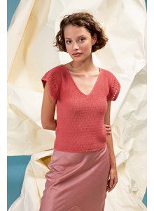 Damesshirt met korte in ajoupatroon gebreide mouwtjes