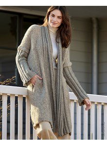 Lang damesvest met sjaalkraag