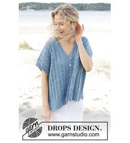 Damesvest met korte mouwen en V-hals gemaakt van DROPS Flora