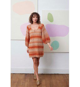 Damesjurk Alba met ballonmouwen gemaakt van Rondbreinaald nr 4