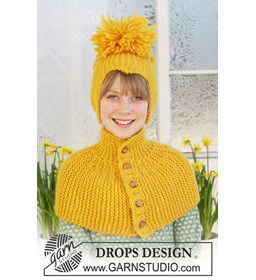 Schouderwarmer en muts gemaakt van Drops Snow - Eskimo