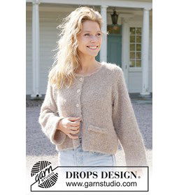 Almond Butter Cardigan gemaakt van DROPS Alpaca Boucle