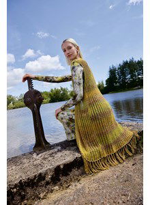 Lang mouwloos vest met franjes