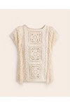Haakpatroon trui met granny squares en franjes van andere kant