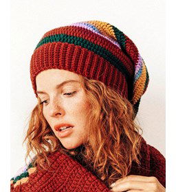 Muts Paula gehaakt in gekleurde strepen gemaakt van Phildar Phil Partner 3,5