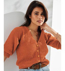 Damesvest in rijstekorrelsteek gemaakt van Phildar Phil Cabotine