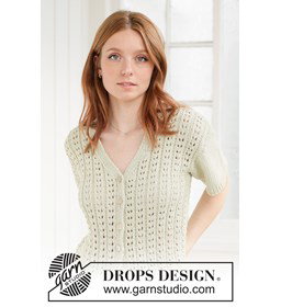 Luchtig gebreid vest met V-hals en kantpatroon gemaakt van knopen