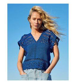 Damestrui met V-hals aan voor en achterkant gemaakt van Phildar Phil Coton 3