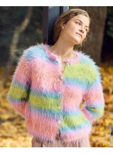 Breipatroon damesvest in zuurstok kleuren gemaakt van Lana Grossa Basta, Basta Mista