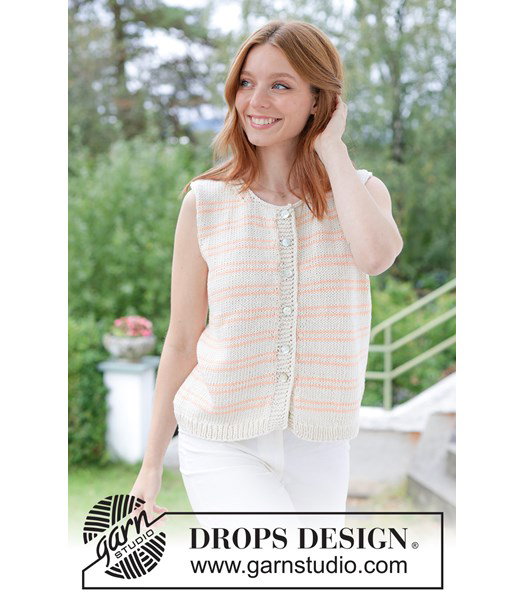 Breipatroon katoenen vest met strepen en punnikrand