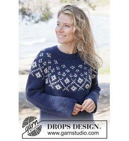 Midnight Flowers Sweater gemaakt van Drops Snow - Eskimo