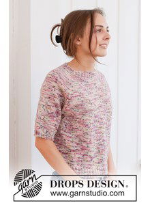 Gebreide top-down damestrui met korte raglanmouwen