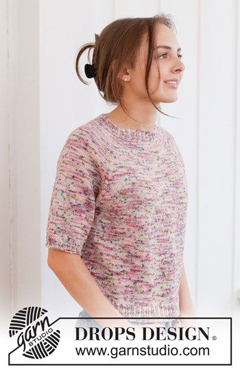 Gebreide top-down damestrui met korte raglanmouwen