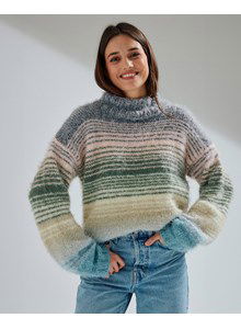 Meerkleurige damestrui met opstaande halsboord