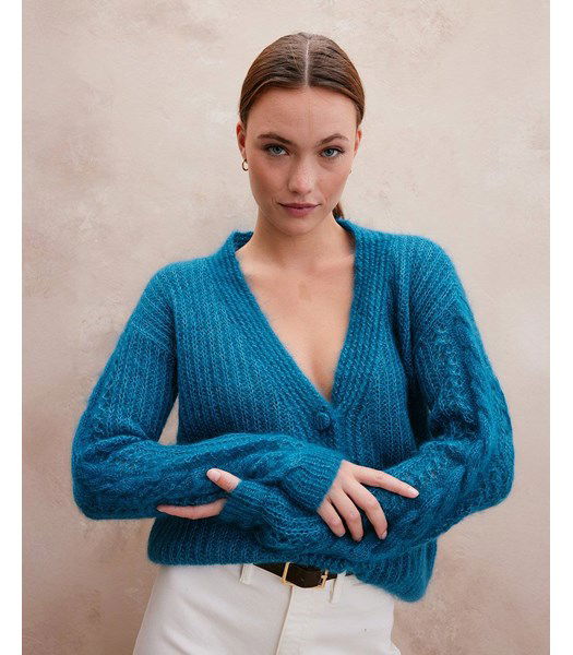 Breipatroon Damesvest van mohair garen met zijde