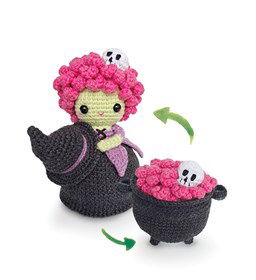 Omkeerbare heks en ketel gemaakt van Scheepjes Catona 25 en 10 gram