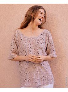 Haakpatroon geblokt truitje met korte mouwen gemaakt van Lana Grossa Solo Lino