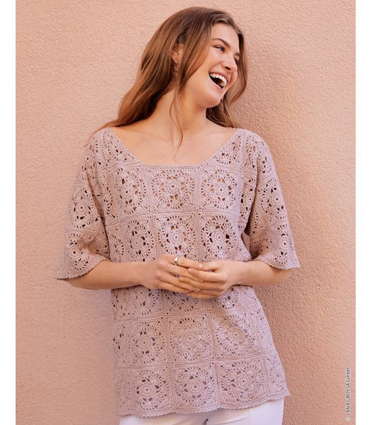 Haakpatroon geblokt truitje met korte mouwen