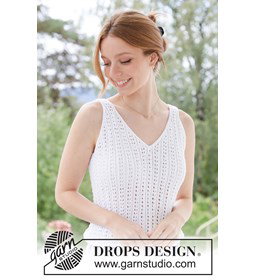 zomertop met V-hals en kantpatroon van katoen gemaakt van Drops Safran