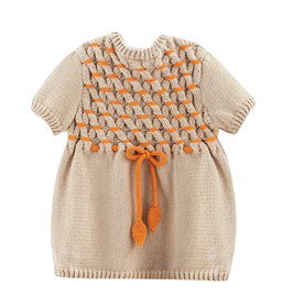 Babyjurkje met in oranje geaccentueerde verticaal lijnen. gemaakt van Lana Grossa Elastico