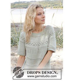 Damestrui met kantpatroon en korte mouwen gemaakt van Drops Muskat