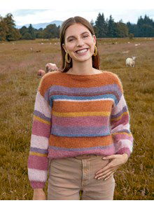 Gestreepte trui met rechte hals