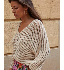 Damestrui met V-hals gemaakt van Phildar Phil Rustique