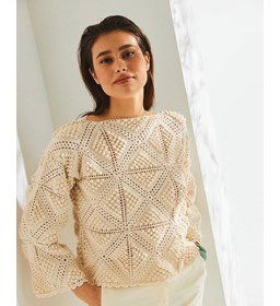 Retro trui met blokpatroon gemaakt van Phildar Phil Perle 5