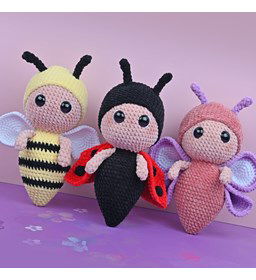 Velvet bij, lieveheersbeestje en vlinder gemaakt van Durable Velvet