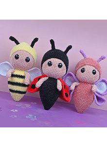 Velvet bij, lieveheersbeestje en vlinder