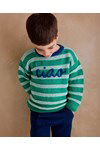 Breipatroon Gestreepte kindertrui met tekst van andere kant