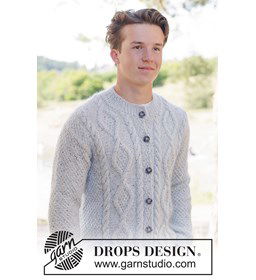 Top-down gebreid herenvest in zachte tweed gemaakt van knopen