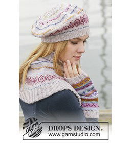 Gebreide baret, halswarmer en polswarmers gemaakt van Drops Karisma