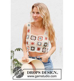 Kort damestopje met vierkante hals. gemaakt van Drops Safran