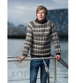 Herentrui met dubbele en opstaande halsboord gemaakt van Lopi Alafosslopi
