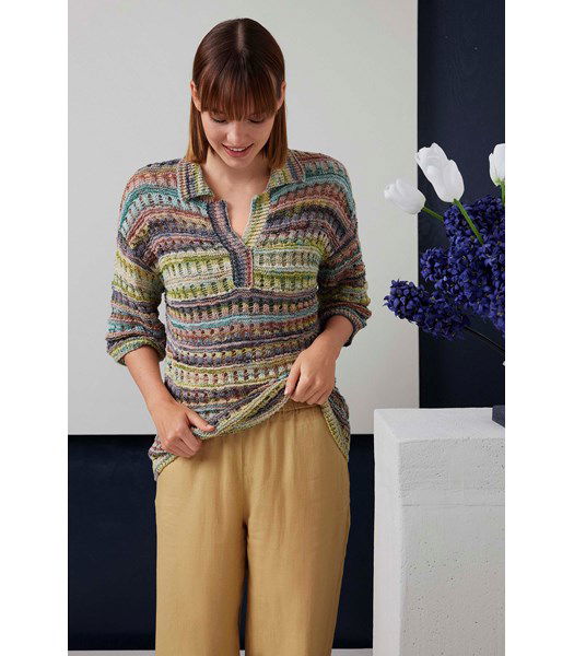 Breipatroon Damestrui Solene met halssplit en kraagje