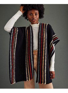 Poncho met verticaal gekleurde banen