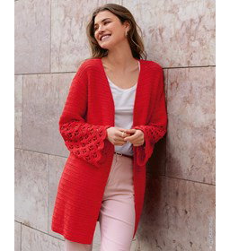 lang damesvest met boogjespatroon gemaakt van Lana Grossa Gioia