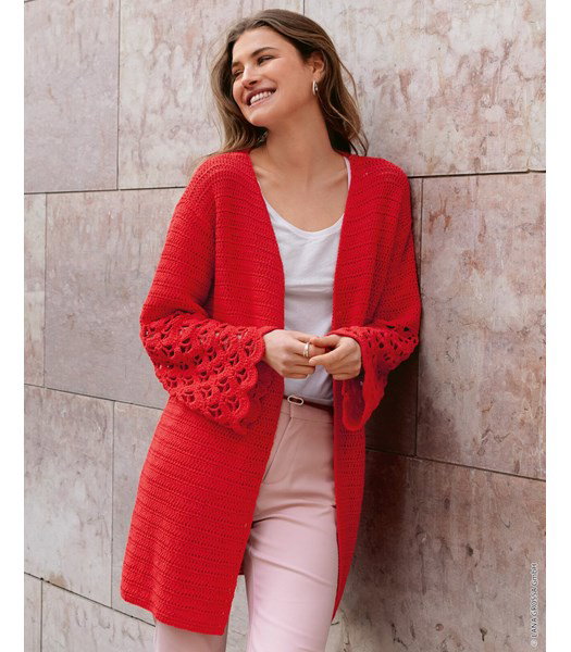 Haakpatroon lang damesvest met boogjespatroon