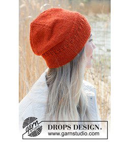 Muts met kantpatroon langs boord gemaakt van Drops Alpaca