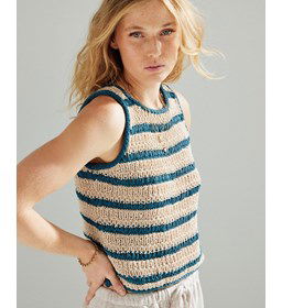 Gestreepte damestop gemaakt van Phildar Phil Eucalyptus