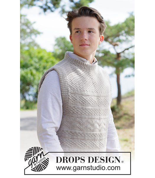 Breipatroon Top down gebreide heren debardeur met reliëfpatroon