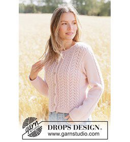 Gebreid damesvest met kabels en kantpatroon gemaakt van knopen