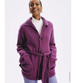 Damesvest met half staande kraag en ceintuur gemaakt van Lana Grossa Alta Moda Cashmere 16