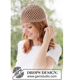 Luchtige gehaakte muts van 100% katoen gemaakt van Drops Safran